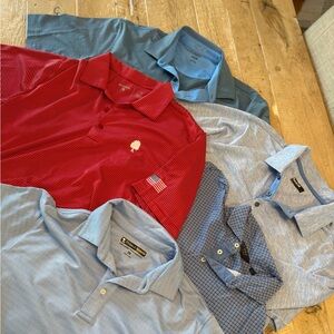 Men’s Golf Polos Pack of 5- Red and Light Blue Various Labels Large